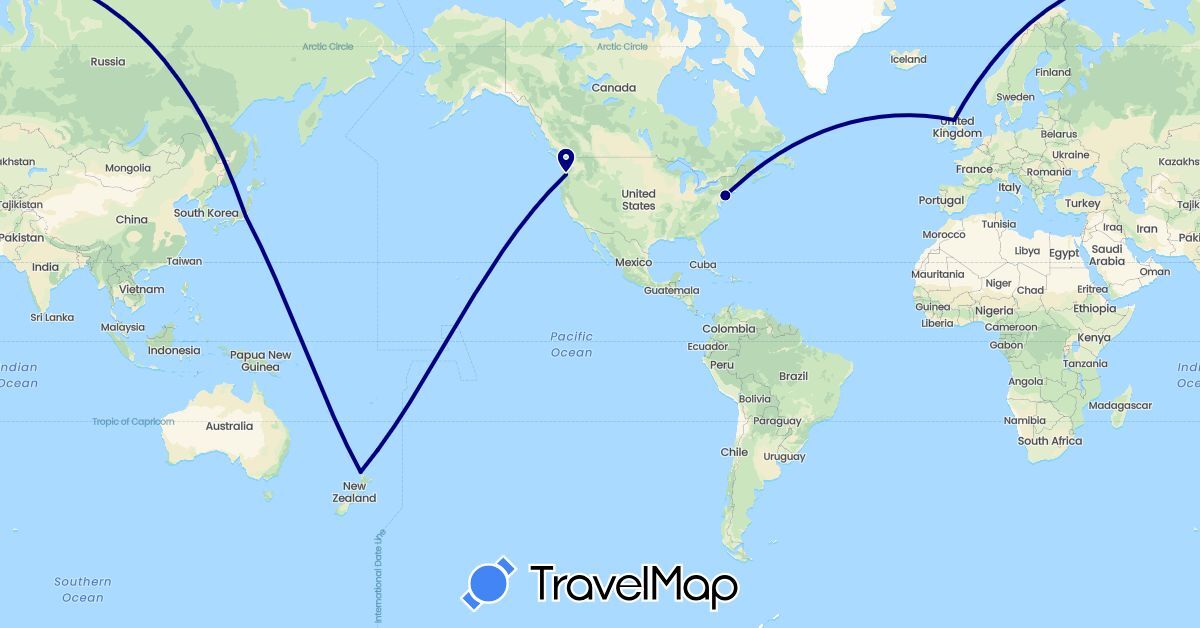TravelMap itinerary: driving in United Kingdom, Japan, New Zealand, United States (Asia, Europe, North America, Oceania)
